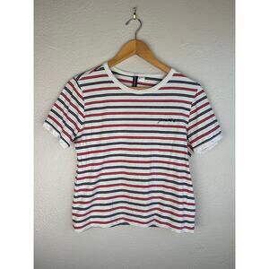 Vintage-Inspired Divided Striped Tee 90s Skater Girl Aesthetic Sz.L